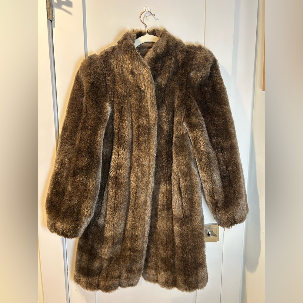 Jordache Brown Faux Fur Coat size 7/8